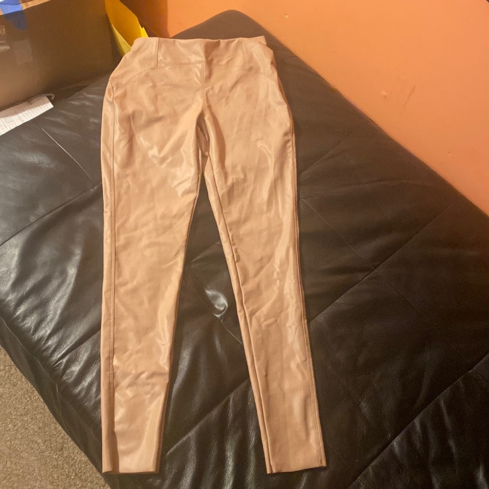 Camel Vegan Leather Leggings